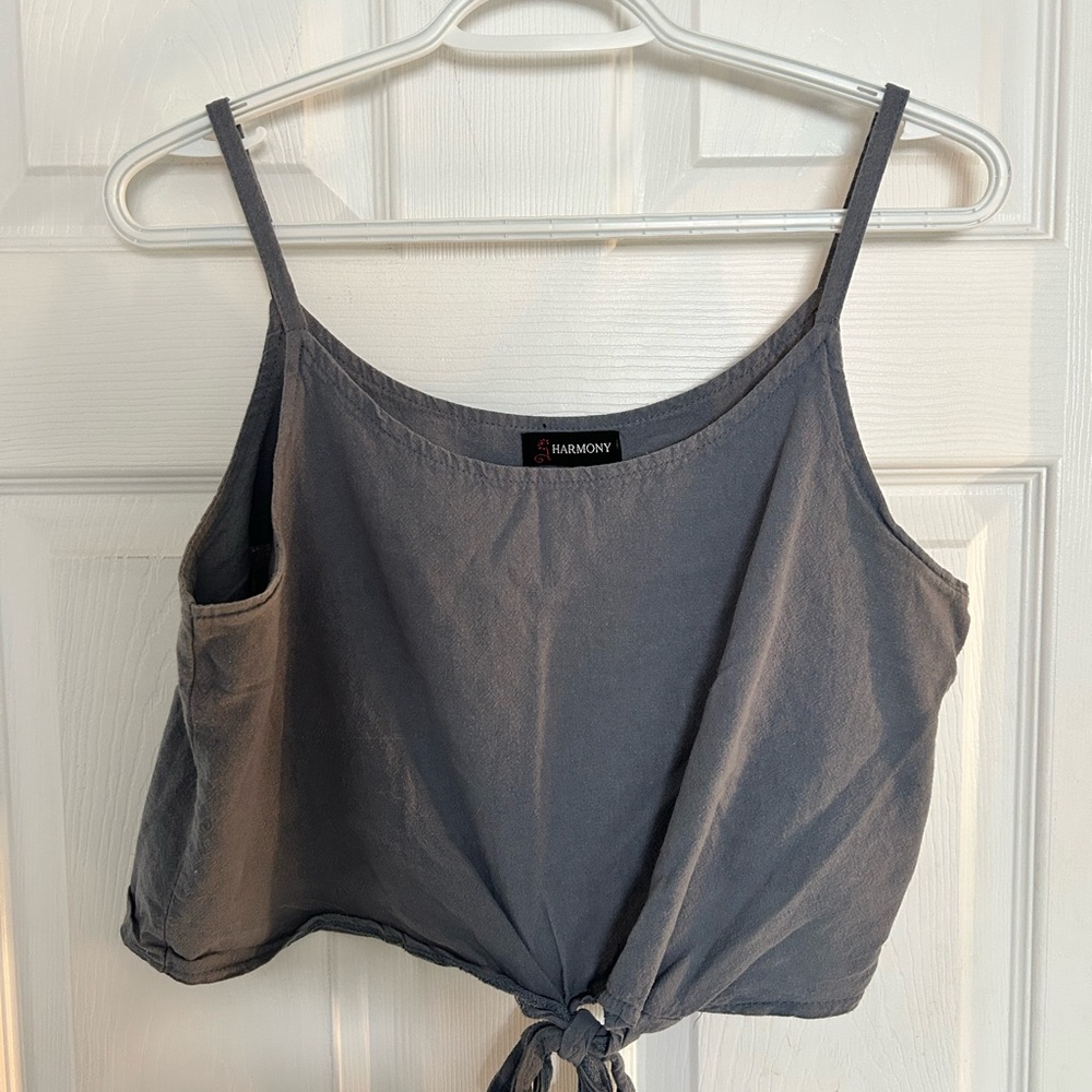 Blue Sleeveless Crop Camisole with Tie Front